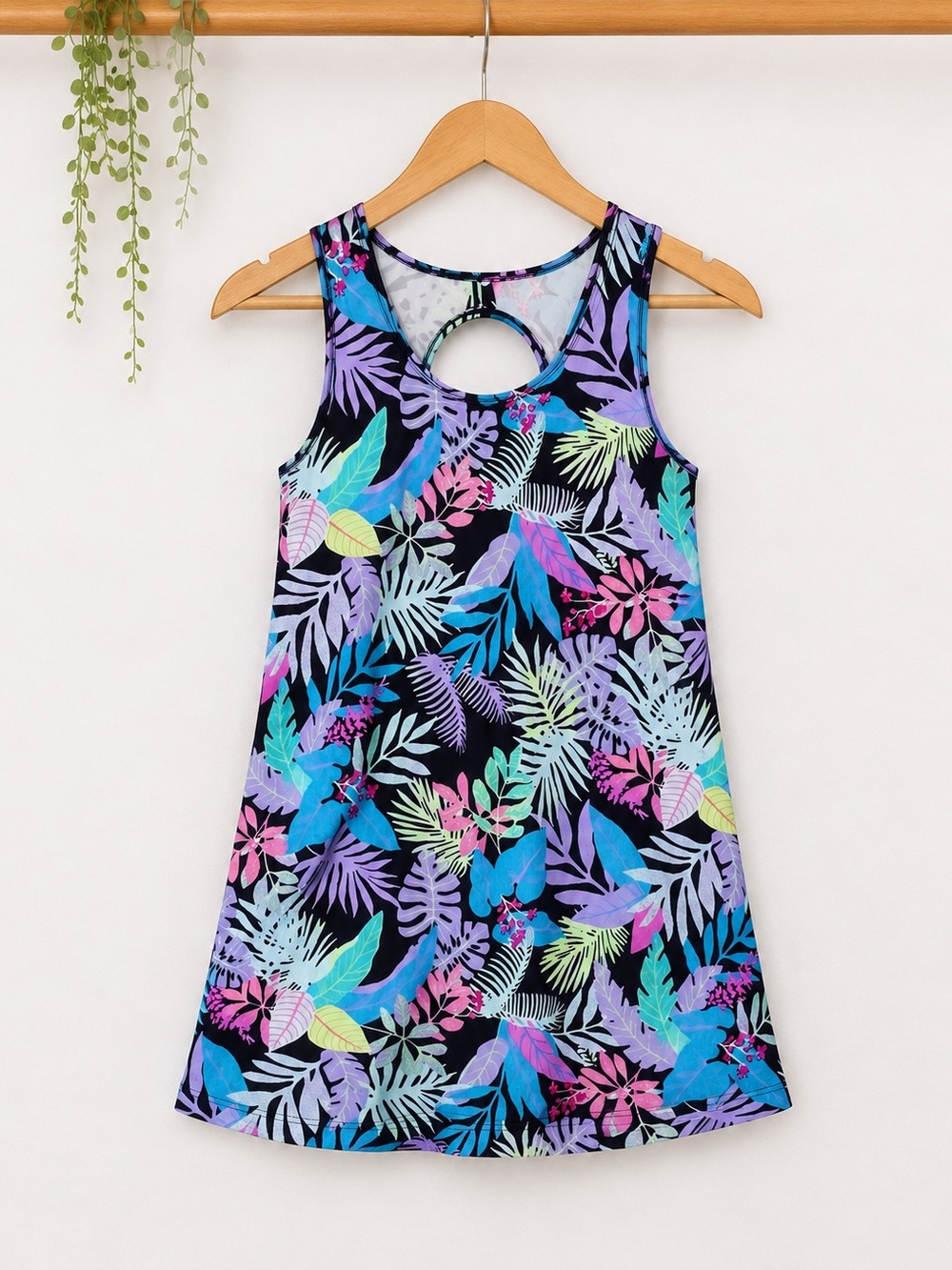 Art Class Tropical Print Swim Cover-Up Dress Girls Size Large 10-12 Keyhole Back